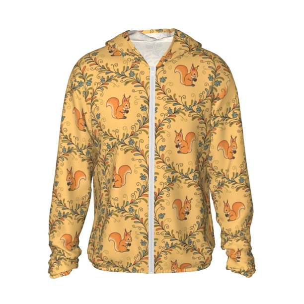 Fotbe Cartoon Squirrel Chaqueta con Protección Solar UPF 50+ para Hombre y Mujer, Camisa con Capucha y Bolsillos-3X-Large