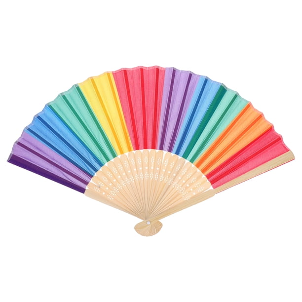 FELTECHELECTR Abanico de mano portátil arcoíris, abanicos plegables de bambú de colores para celebraciones del orgullo, bodas, decoraciones LGBTQ y artículos de recuerdo para fiestas.