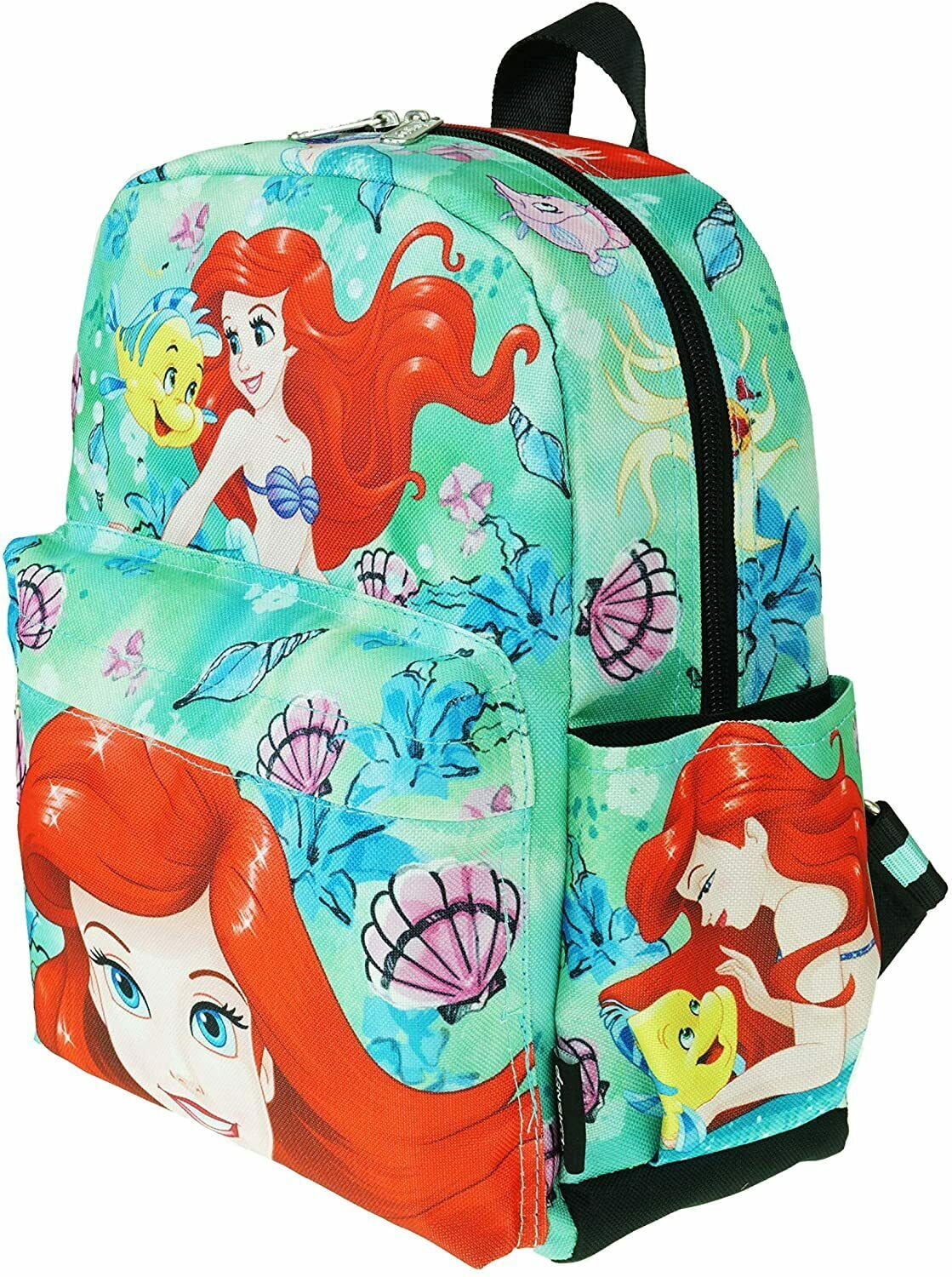 Disney The Little Mermaid Ariel & Flounder 12" Deluxe Print Daypack Backpack Bag