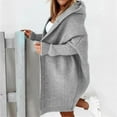 thumbnail image 4 of Lovskoo 2024 Long Cardigans for Women Trendy Long Sleeve Solid Color Medium Long Large Sweater Knitted Hooded Cardigan Coat Gray, 4 of 7