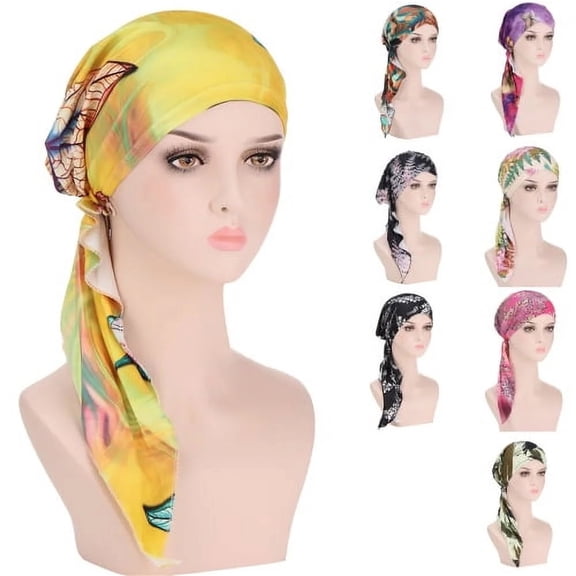 Helii Women Pre-Tied Turban Head Wrap Floral Tassel Chemo Cap for Hair Loss