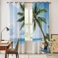 thumbnail image 4 of Beach Palm Tree Kitchen Curtains 96 Inch Length, Ocean Coastal Sky Nature Scenery Grommet Top Bedroom Living Room Curtains, Light Filtering Cafe Curtain Drapes 2 Panels Set 104''x96'', 4 of 9