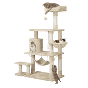 Topeakmart 61.5'' H Multi Level Cat Tree Tower with Basket & Hammock & Scratching Post & Fur Ball Beige