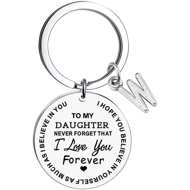 Llaveros para mujer, llavero de billetera, llavero de auto, llavero lindo para mi hija, llavero de acero inoxidable con mensaje inicial, apellido, 26 letras, llavero familiar inspirador, llavero con l