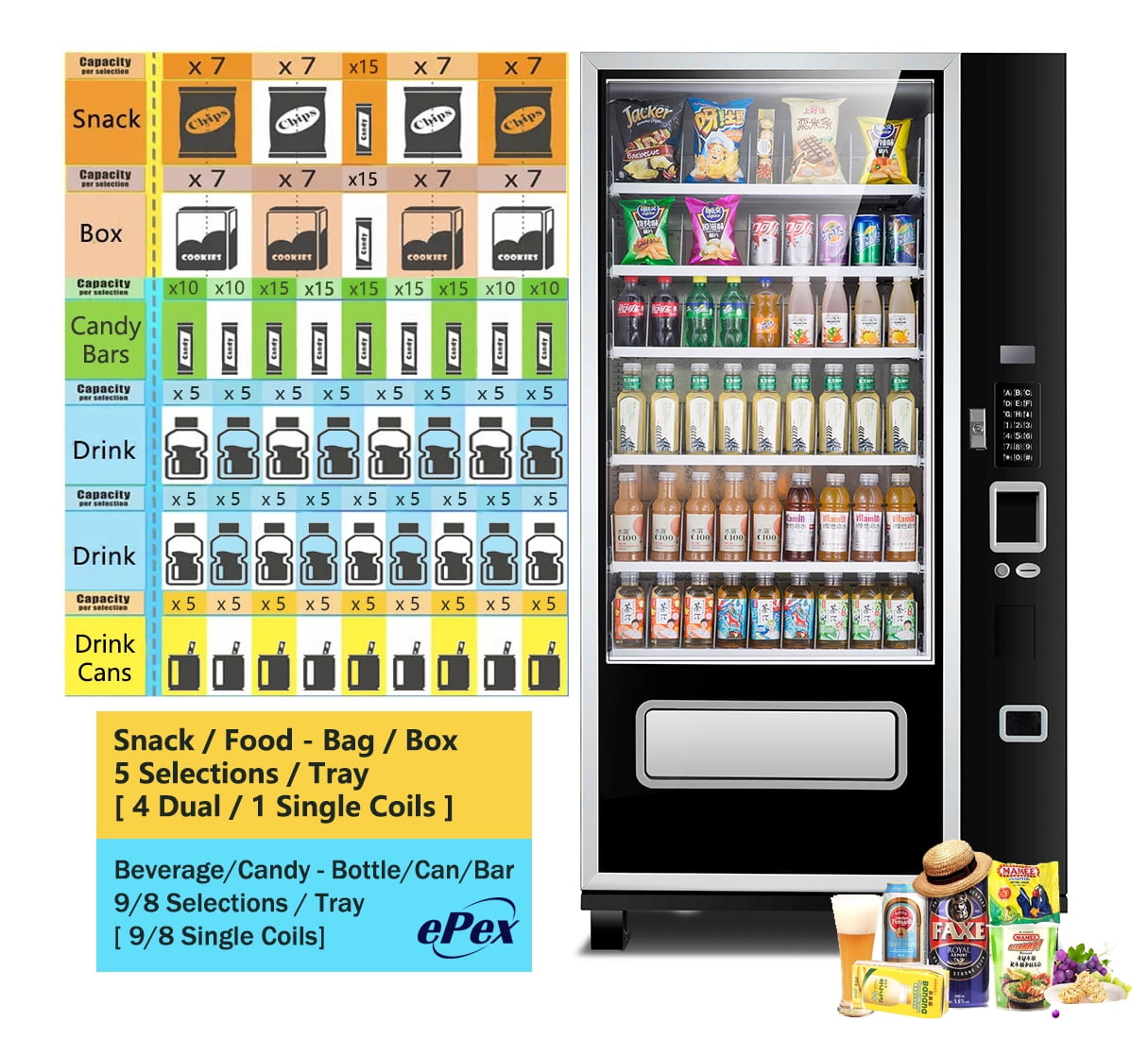 EPEX G645 Large Beverage & Snack Combo Vending Machine with Stratified Temp Control
