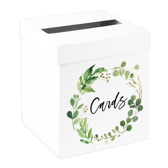 Koyal Wholesale Sturdy White Wedding Day Card Box Greenery Wreath Wedding Gift Boxes for Cards 10x10x10 Inches