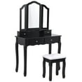 thumbnail image 2 of Costway Makeup Dressing Table Vanity Set Tri Folding Mirror w/ Stool Black, 2 of 7