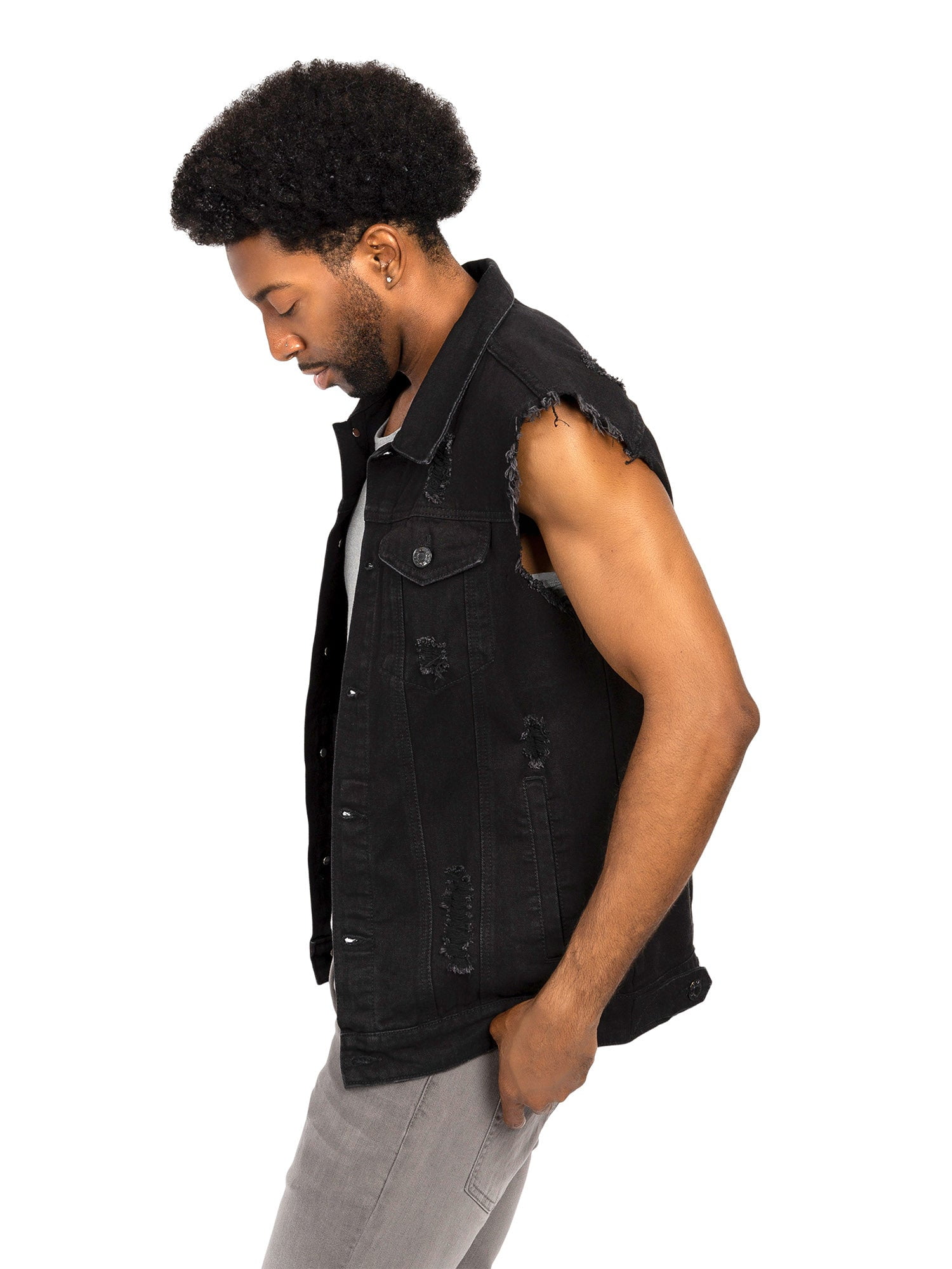 Victorious Men's Classic Distressed Biker Denim Jean Vest