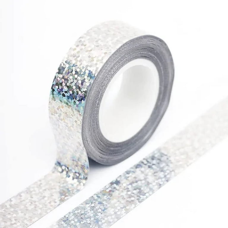 Syntego Solid Foil Holographic Glitter Effect Washi Tape Decorative Self  Adhesive Masking Tape 15mm x 5m (Silver) 