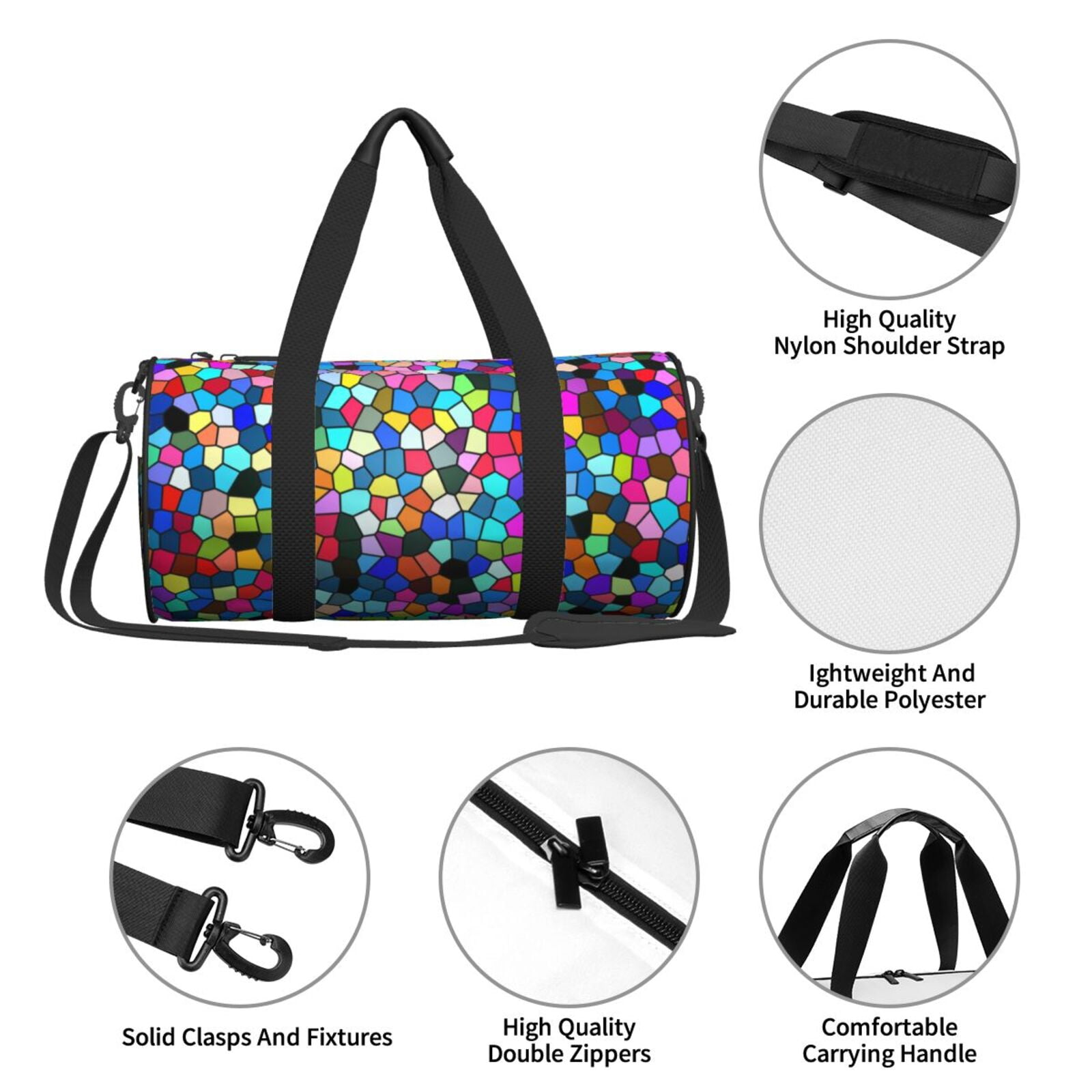 Vsdgher Colorful Tie Dye Stained Glass 2 45L Foldable Duffel Bag, Sports Gym Bag,Overnight Bag, Portable Weekender Bag for Airplanes