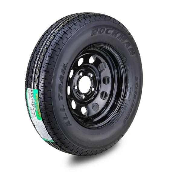 ROCKMAN Trailer Tire Wheel Assembly ST175/80R13 6-Ply C 91M 5 Lug on 4.5" PCD Black Mod Rim