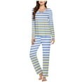 thumbnail image 2 of Fouhkni Womens Pajama Sets 2 Piece Striped Sleepwear V Neck Long Sleeve Shirts Pants Loungewear, 2 of 5