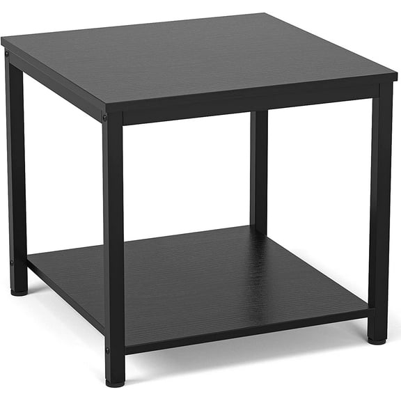Side Table 20 Inch Square, 2-Tier Coffee Tea End Table Nightstands for Sofa Couch Bed, Metal Wood Accent Modern Simple Industrial Style Side Table for Living Room Bedroom, Black