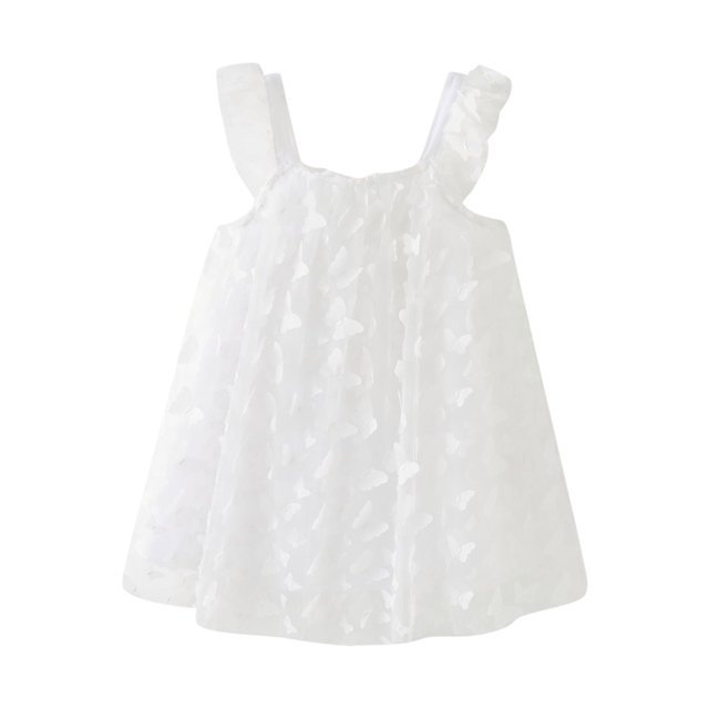 B91xZ Robe Maxi Fille Manches à Volants Extensible Ligne A Évasée Robe de Soirée, Blanc 3-4 Ans