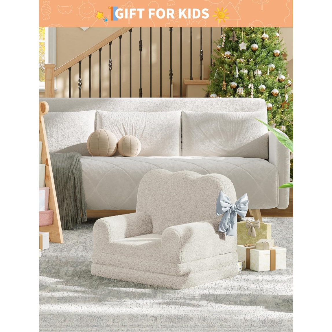 Home Kids Couch, 2-in-1 Convertible Toddler Sofa Chair, Soft Fold Out Couch Lounger for Kids, Comfy Children's Sofa Bed for Playroom