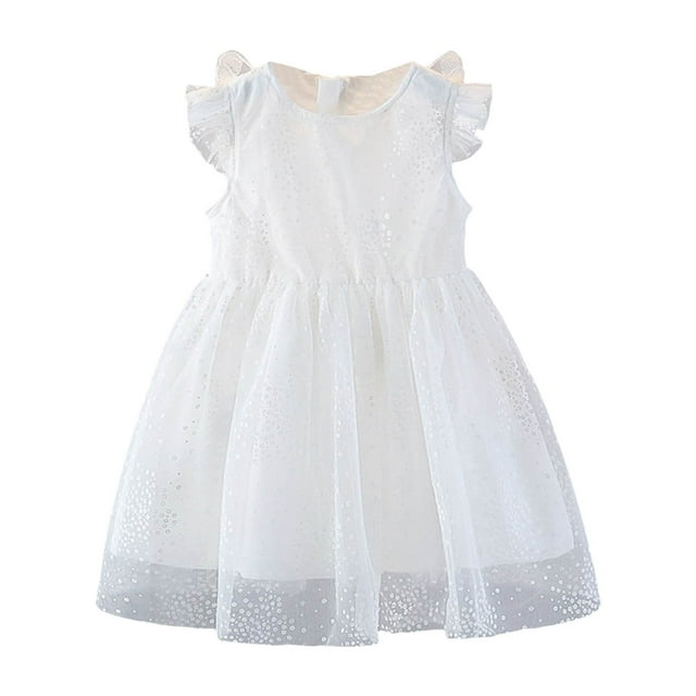 GDREDA Robe de Fête pour Filles Robe 3D Sans Manches pour Tout-Petits Robes de Danse de Fête Vêtements Blanc, 5-6 Ans