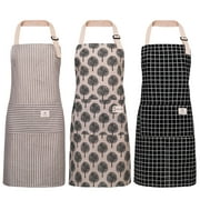 Taihexin 3 Pack Kitchen Cooking Aprons, Cotton Polyester Apron with 2 Pockets, Cooking Apron for Women Men, Long Ties Adjustable Bib Neck Strap Soft Chef Apron for BBQ Cooking Drawing Crafting