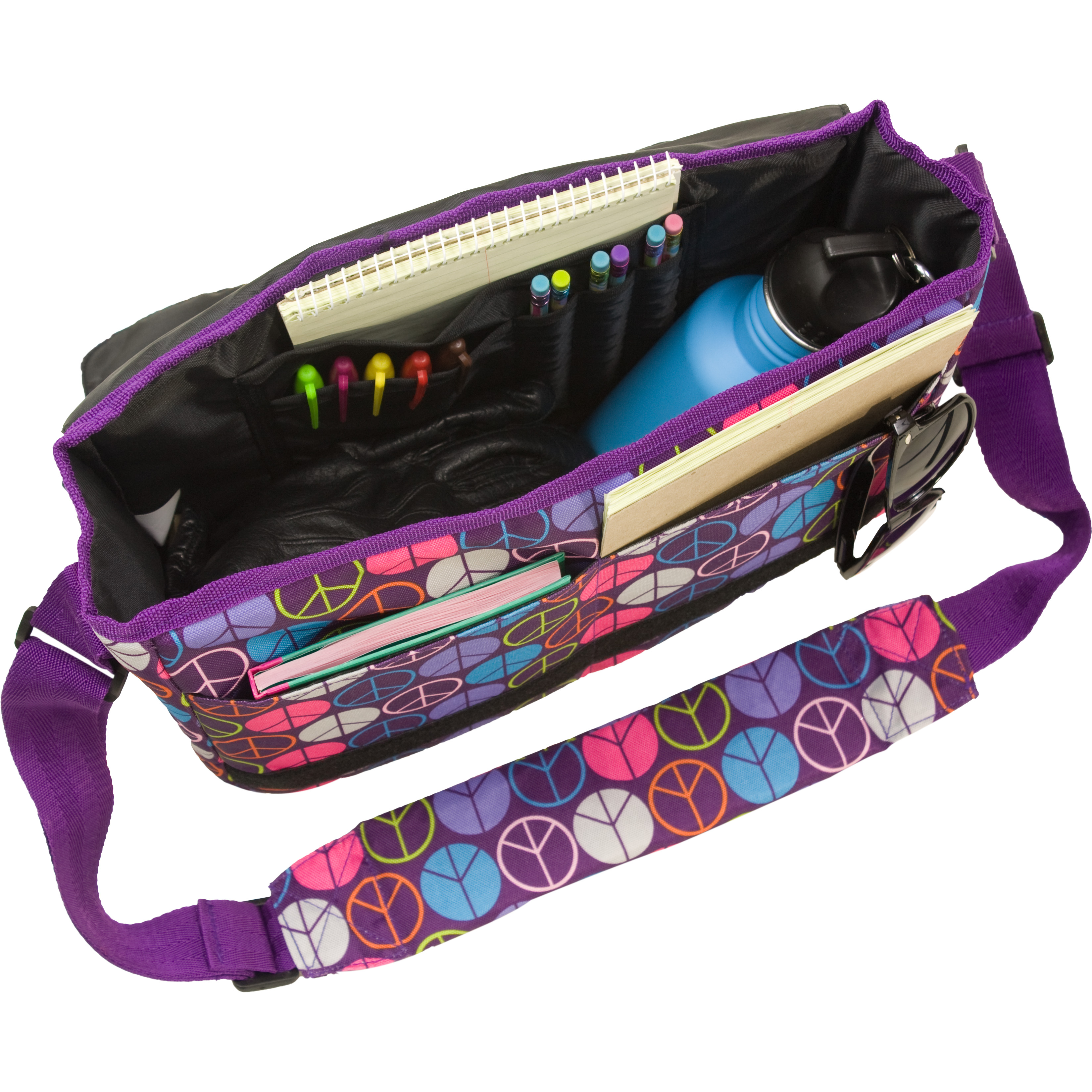 Wildkin Kids Messenger Bag for Girls, Perfect for School or Travel, 13 Inch (Peace Signs Purple) - image 3 of 7