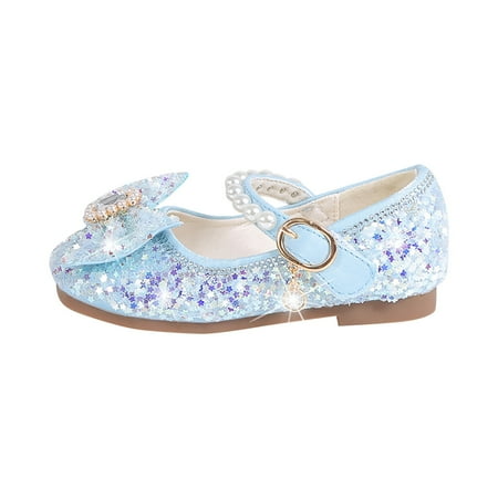 

GEZHEN Round Toe Buckle Girls Flat Soled Shoe Dress Shoes Rhinestone Bows Low Heel Princess Flower Wedding Party for Toddler Little Kid Closed Toe
