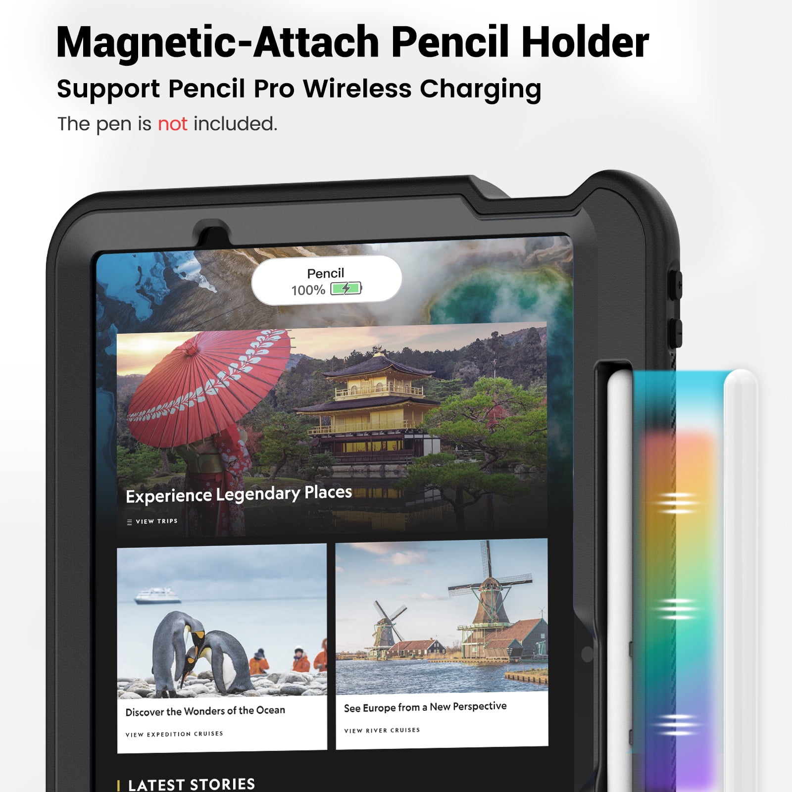 Shockproof Case for Apple iPad Air 11 Inch M3 M2 2025/2024, Rugged Hybrid Protective Cover with Pencil Holder & Shoulder Strap Kids Friendly Rotating Kickstand Case for iPad Air 11 Inch, Black