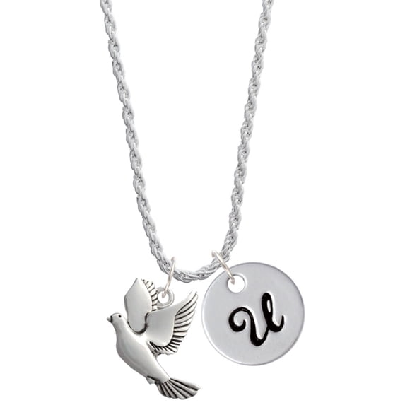 Delight Jewelry Silvertone Dove Silvertone Script Initial Disc - U - Charm Necklace, 20"+3"