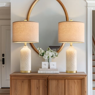 Limelights Table Lamp With Built-in Charging Outlet - White Fabric Shade, 19.5" Tall
