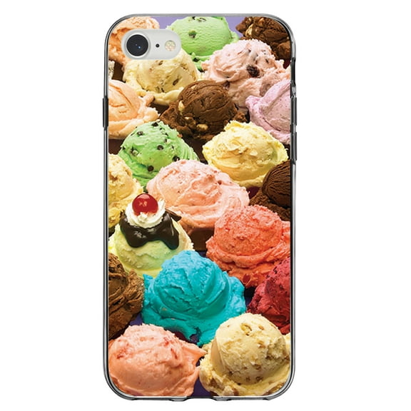 DistinctInk Clear Shockproof Hybrid Case for iPhone 7 8 SE (2020 Model) 4.7" Screen TPU Bumper Acrylic Back Tempered Glass Screen Protector - Ice Cream Scoops Cones