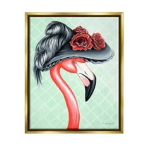 Stupell Industries Classy Flamingo Vintage Black Floral Hat Green Pattern Graphic Art Metallic Gold Floating Framed Canvas Print Wall Art, Design by Amelie Legault