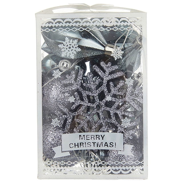Fiudx Juego de Bolas Navideñas, 16 Piezas de Adornos Navideños con Purpurina Pintada, Forma de Copo de Nieve, Corazón, Caramelo, Nuez, Decoración para Árbol y Corona, Decoración para Fiestas, Regalo