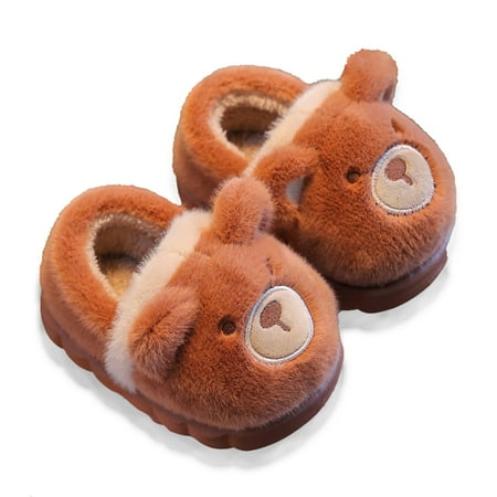 

Girls Boys Cartoon Slippers Soft Memory Foam Comfy Indoor Home Scuff Slippers Warm Kids Shoes Brown 11-11.5 Years