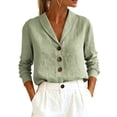 thumbnail image 2 of Endives Women's Shirt Solid Color Casual Loose Fashion Cotton Linen Long Sleeve Collar Button Shirt Spring Outfit, 2 of 6