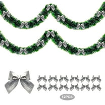 FastXmas 79" Christmas Tinsel Garland with 12 Pcs Bows Decorations,Plastic Foil Tinsel Garland with Bows Hanging Ornaments,Imitations Pine Garland for Christmas Tree,Holiday,Birthday,Party,Yard Decor