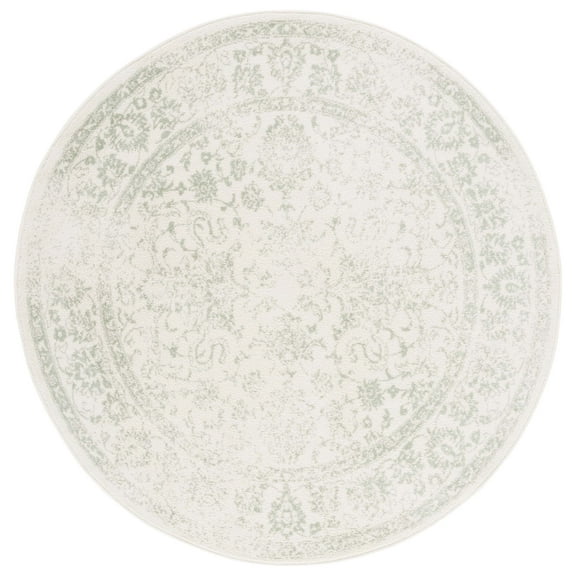 SAFAVIEH Adirondack Wyatt Traditional Distressed Area Rug, Ivory/Sage, 9' x 9' Round