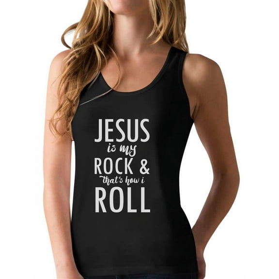 Tstars Womens Christian Racerback Tank Top: "Jesus is my Rock" - Comfy & Stretchy Christian Clothing, Perfect Gift for Faithful Ladies or Jesus Followers