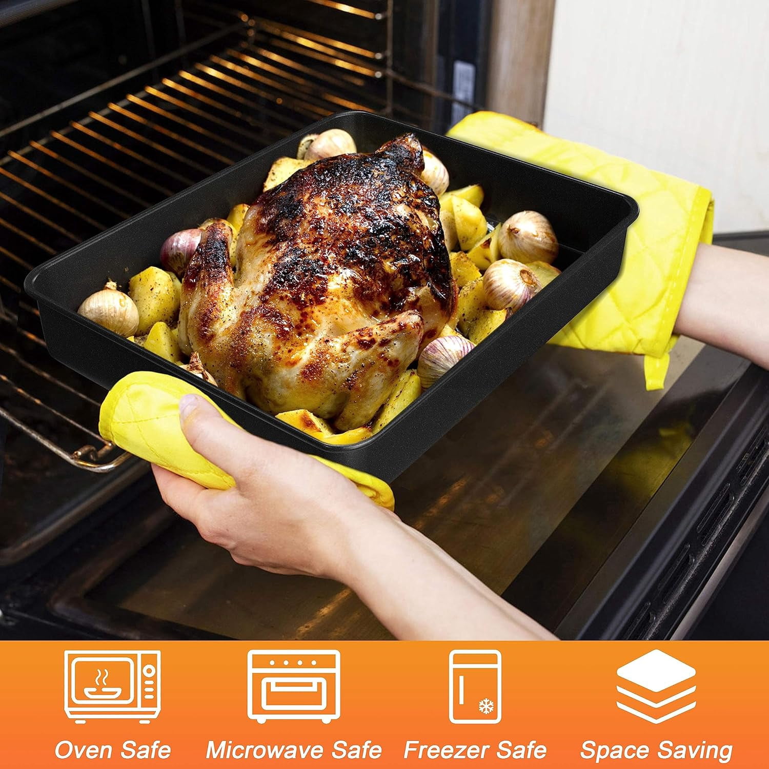EXERAUO 9 x 11 in Baking Sheet Pans of 2, Heavy Duty Deep Size Baking Pan Nonstick Oven Pans for Cooking Brownie, Toaster Oven Pans, Easy Clean & Food Safe