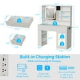 thumbnail image 2 of Zimtown Vanity Desk with Mirror & LED Lights, Glass Top Makeup Vanity Table with Charging Station & Side Rack, White, 2 of 10