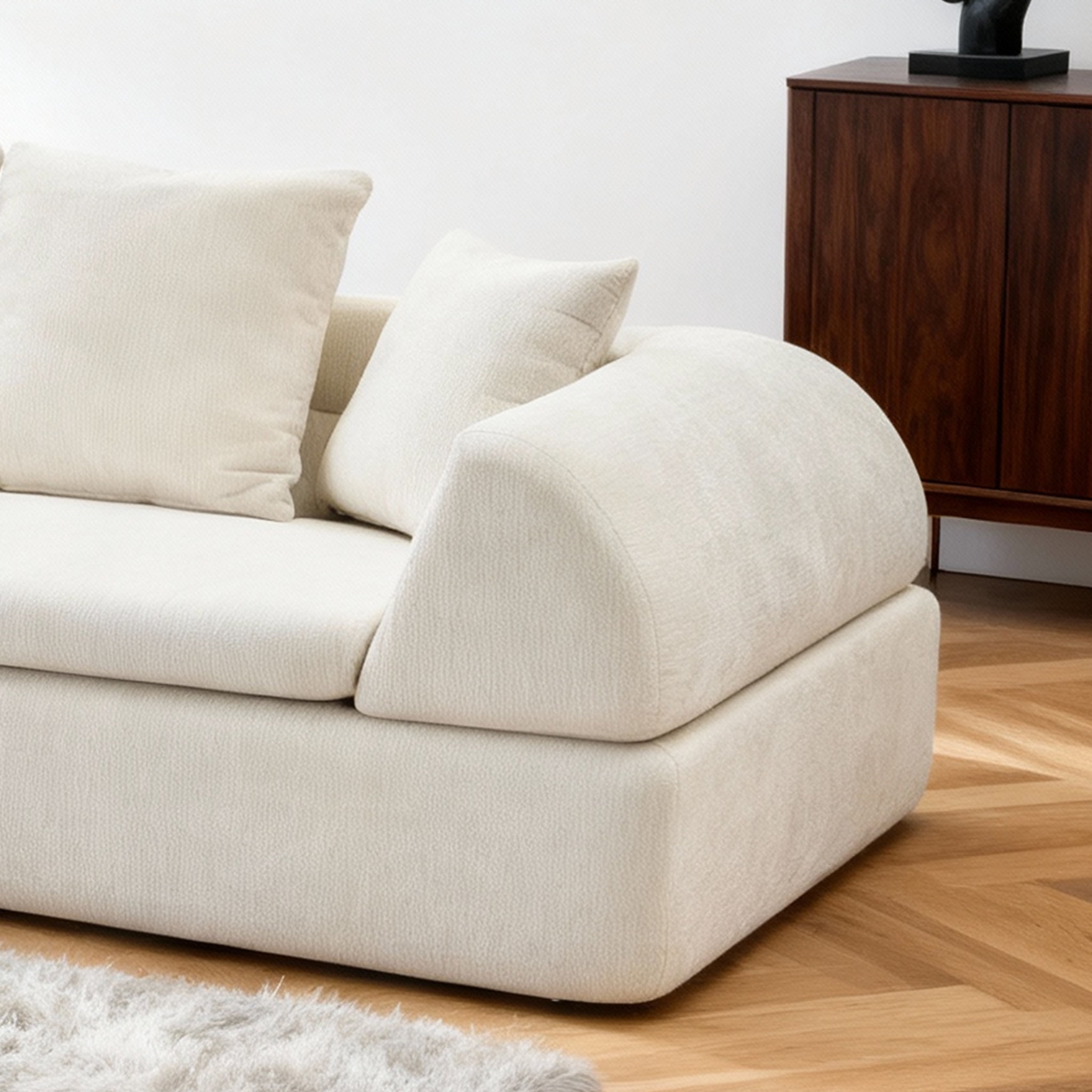 Leumius Cloud Sectional Sofa,3 Seater Boneless Couch with Deep Seat,Modern Sofa with 5 Pillows for Living Room Bedroom,No Assembly,Beige
