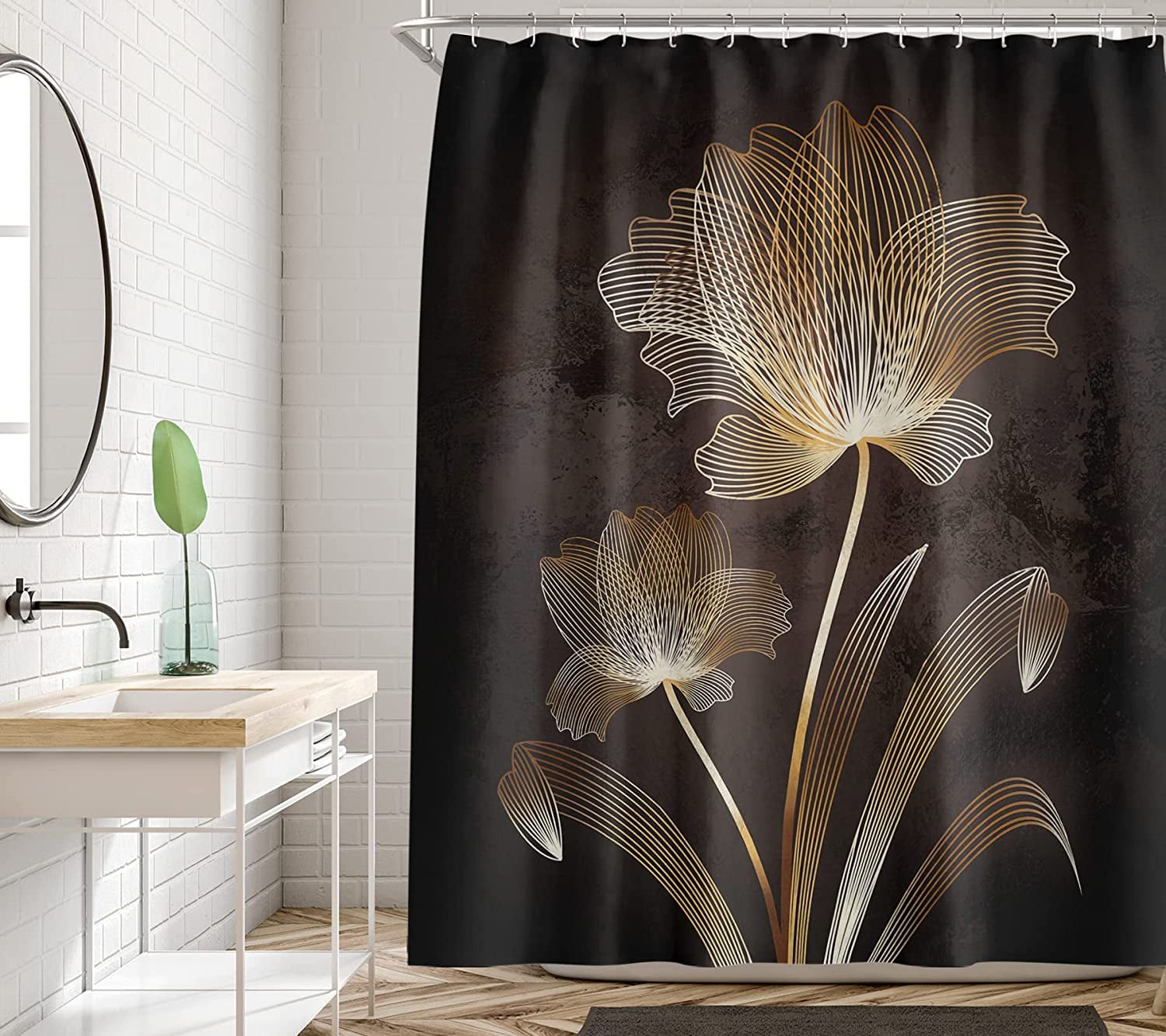 Abstract Shower Curtain 72 X 72 Inches With 12 Hooks Modern Aesthetic Abstract Stripe Shower Curtain Set For Bathtub Bathroom Gray Blue Brown Contemporary Abstract Painting Fabric Shower Curtains