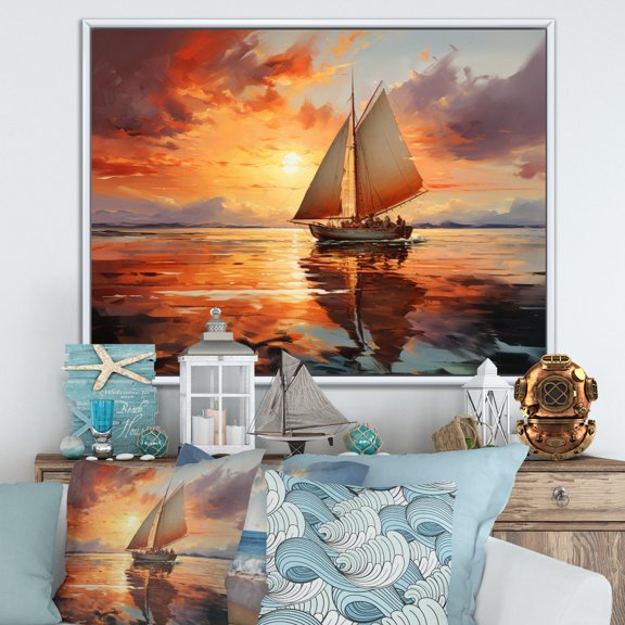 Designart "Dancing on the Ocean with Sailboats I" Sailing Boat Floater Framed Wall Art Print