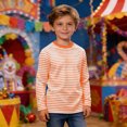 thumbnail image 2 of Ticikt Girls Boys Striped Thumb Hole Long Sleeve Shirts Kids Crewneck Tunic Tops Curved Hem Tees,Color:Orange,Size:4-5 Years, 2 of 6