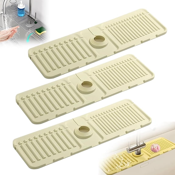 Faucet Mat for Kitchen Sink, 2024 Upgrade Kitchen Sink Splash Guard Silicone Draining Mat Dish Soap Sponge Holder Tray for Kitchen Bathroom Sink for Kitchen Bathroom Sink Area (Grey, 2 Pack)