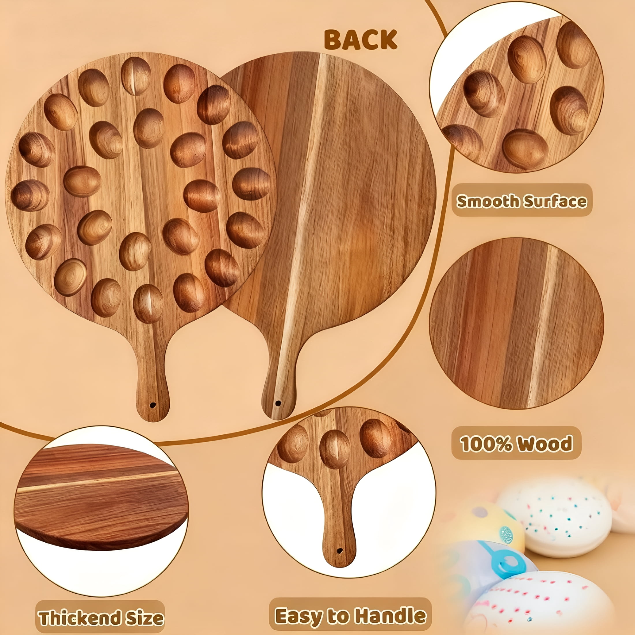 ACDANC 2026 New Wooden Deviled Egg Tray,Reversible 24 Holes Round Egg Holder Container Charcuterie Board for Kitchen Serving Tray Deviled Egg Containers for Party,Picnic,Brunch
