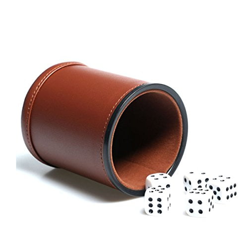 Leather Dice Cup Set Felt Lining Quiet Shaker with 5 Dot Dices for