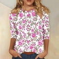thumbnail image 2 of Hauts pour Femmes 2025 Chemisiers d'Été T-Shirts Mode Décontractés Col Rond Manches 3/4 T-Shirt Ample Chemisiers pour Dames Chemises Chemisiers pour Femmes Manches 3/4, 2 of 5
