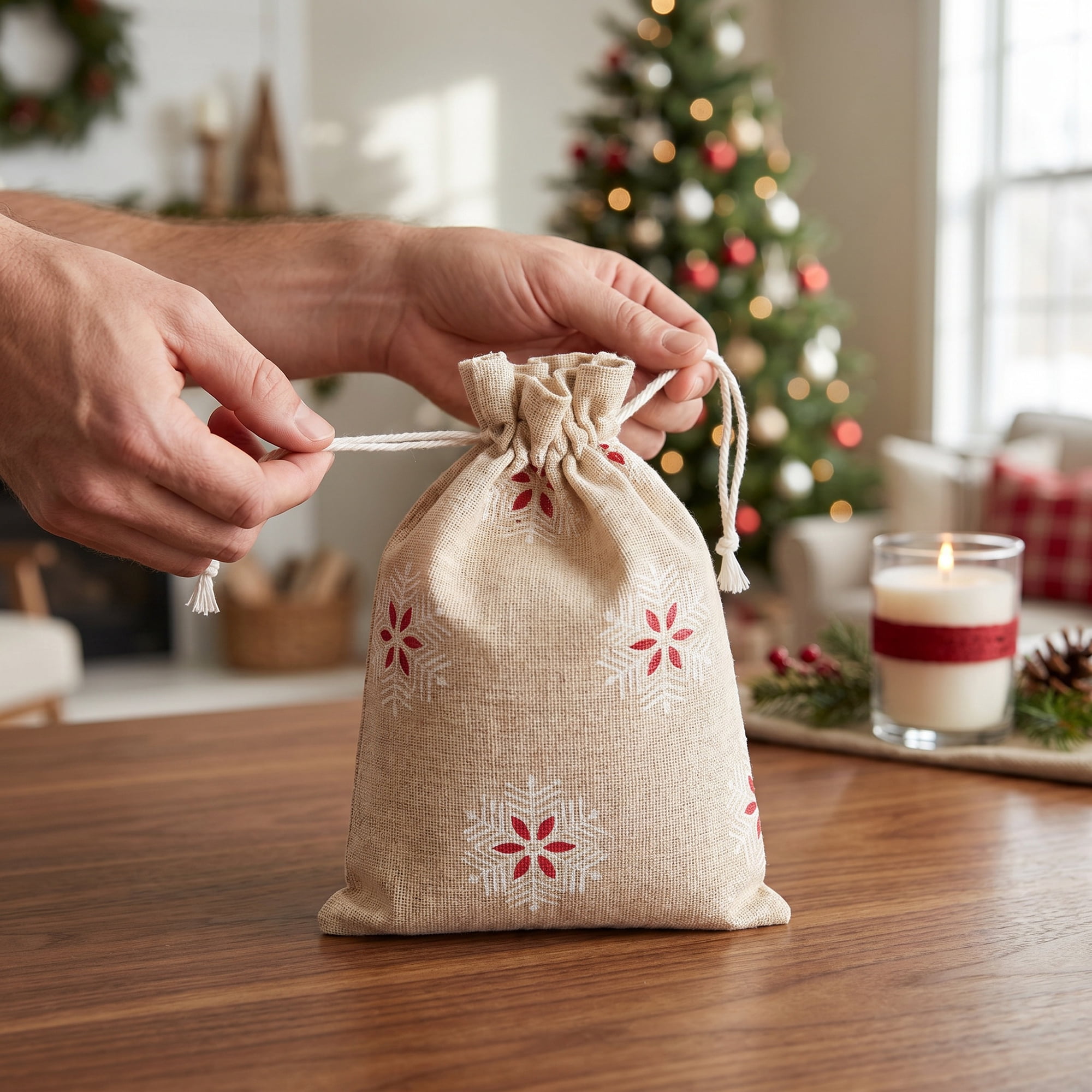 Unique Bargains Drawstring Gift Bags with Handles for Occasions Snowflake 5.1" x 7.1"