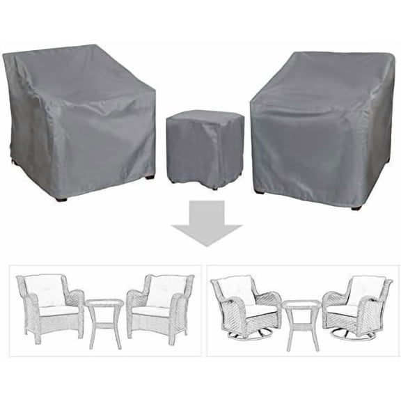 Patio Furniture Covers,Outdoor Furniture Cover Waterproof,Patio Furniture Set Covers for 3 Piece Outdoor Bistro,Patio Sofa Covers Set for 2 Chairs and Coffee Table,Grey