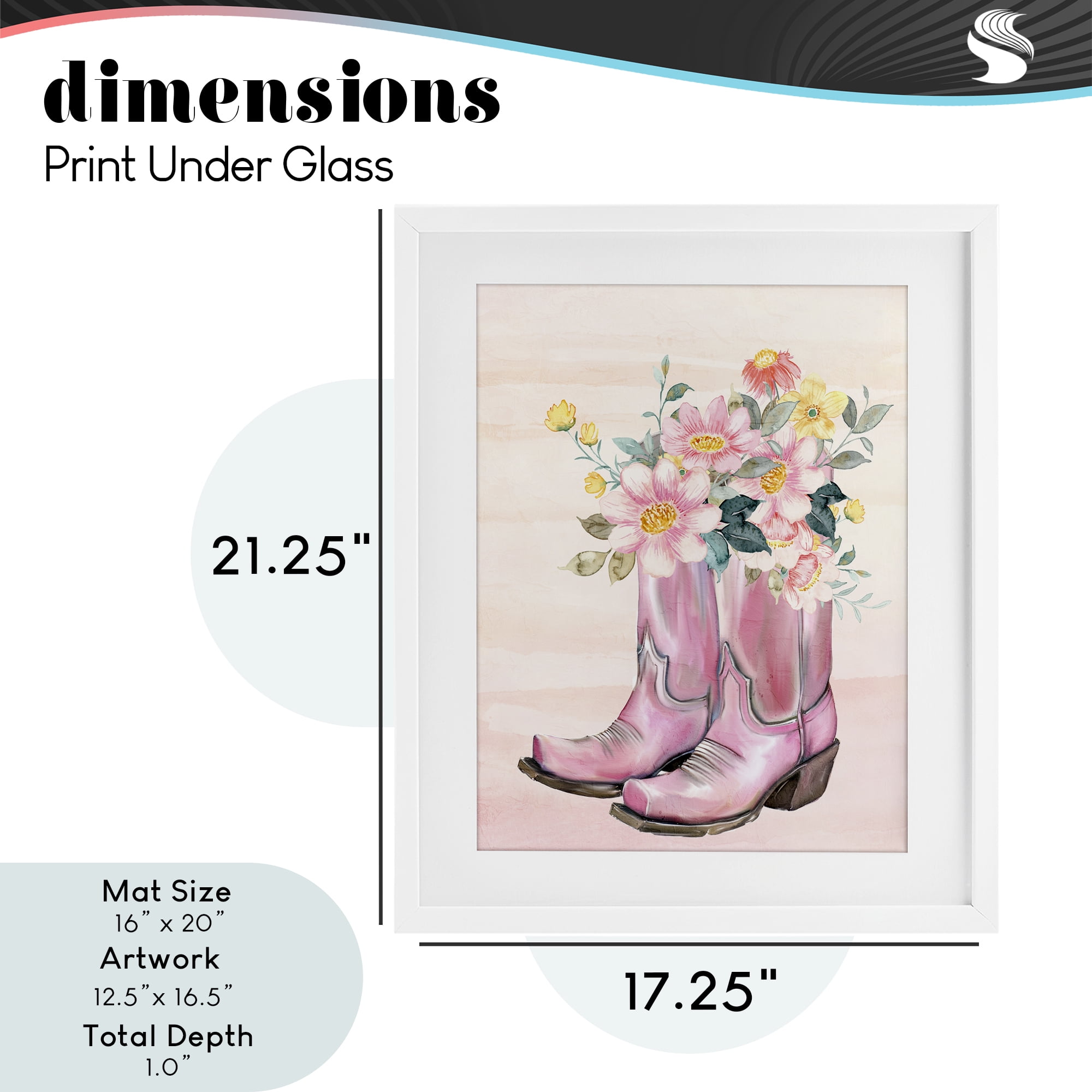 Wildflower Floral Boots White Framed Print Under Glass, design by Kim Allen