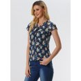 thumbnail image 2 of Blusa de gasa Allegra K con estampado floral para mujer manga casquillo Azul oscuro XS, 2 of 6
