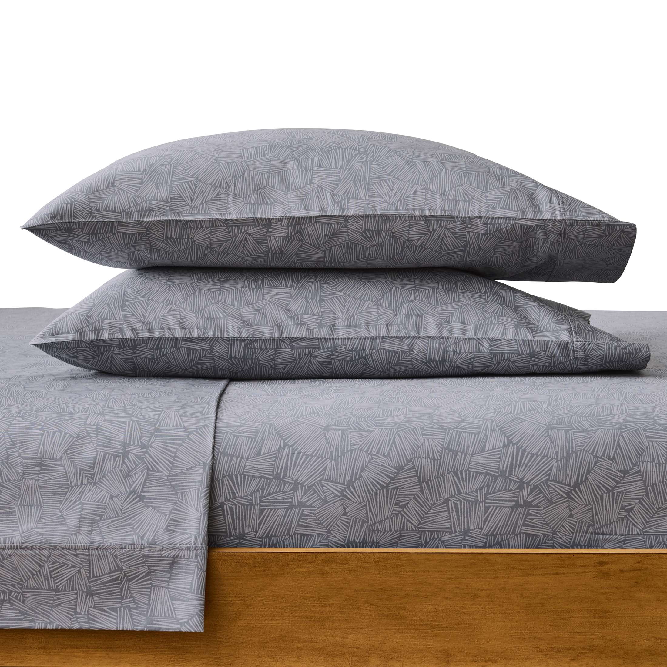 Better Homes & Gardens 2-Piece 300 Thread Count Cotton Percale Ziggy Geo Print Grey Flannel Pillowcases, King