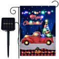 thumbnail image 1 of Bandera de jardín de temporada con energía solar, bandera de jardín iluminada de Navidad, bandera de jardín iluminada al aire libre de doble cara de 12 × 18, decoración de Halloween, Navidad,, 1 of 7